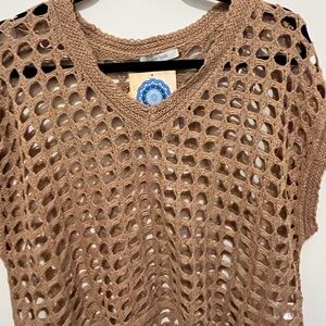 Love Tree V-Neck Open-Knit Sweater - Tan